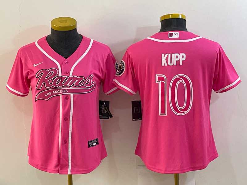 Womens Los Angeles Rams #10 Cooper Kupp Pink With Patch Cool Base Stitched Baseball Jersey->women nfl jersey->Women Jersey